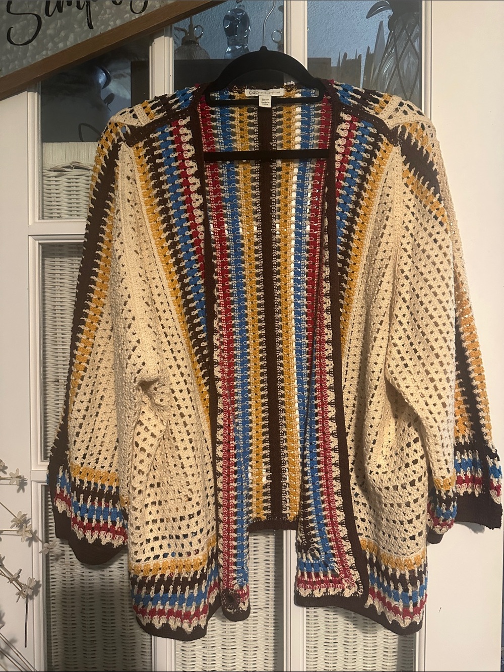 Cato Cream Multicolor Crochet Open Cardigan